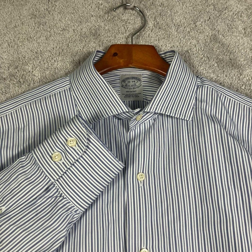 Vintage Brooks Brothers Makers Dress Shirt Men's 16-34 Blue‎ Stripe Egyptian